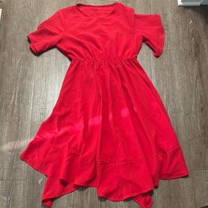 Red Asymmetrical Flutter Sleeve Sundress